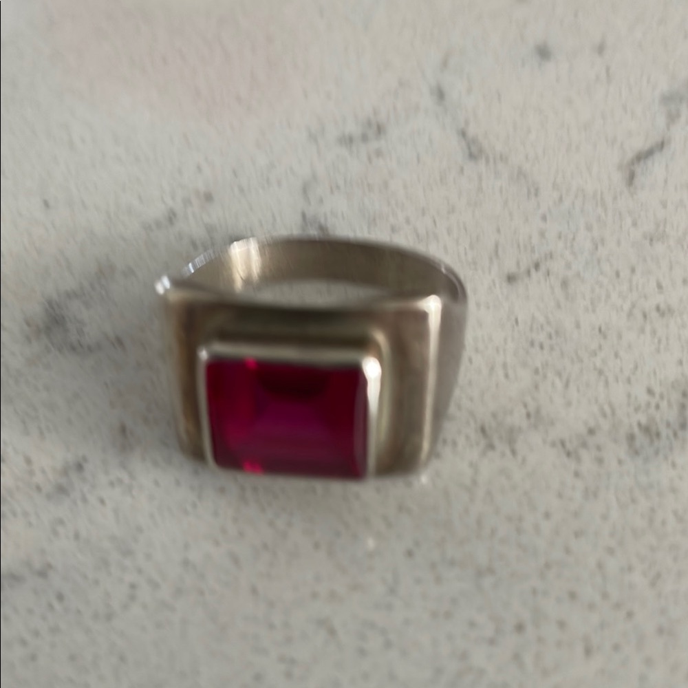Silver Ring with Red Gemstone